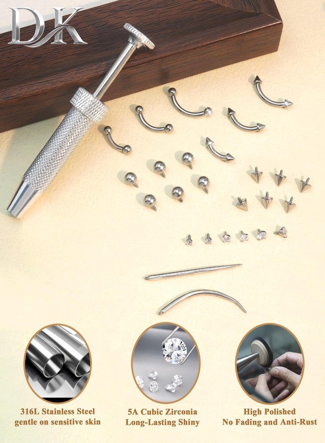 davka Eyebrow Piercing Jewelry Set with Tools, 16G Surgical Steel Curved Barbell Kit with CZ, Spike & Ball Replacement Ends, Internal Thread 6mm/8mm/10mm Rook Daith Lip Rings for Women Men - Image 5